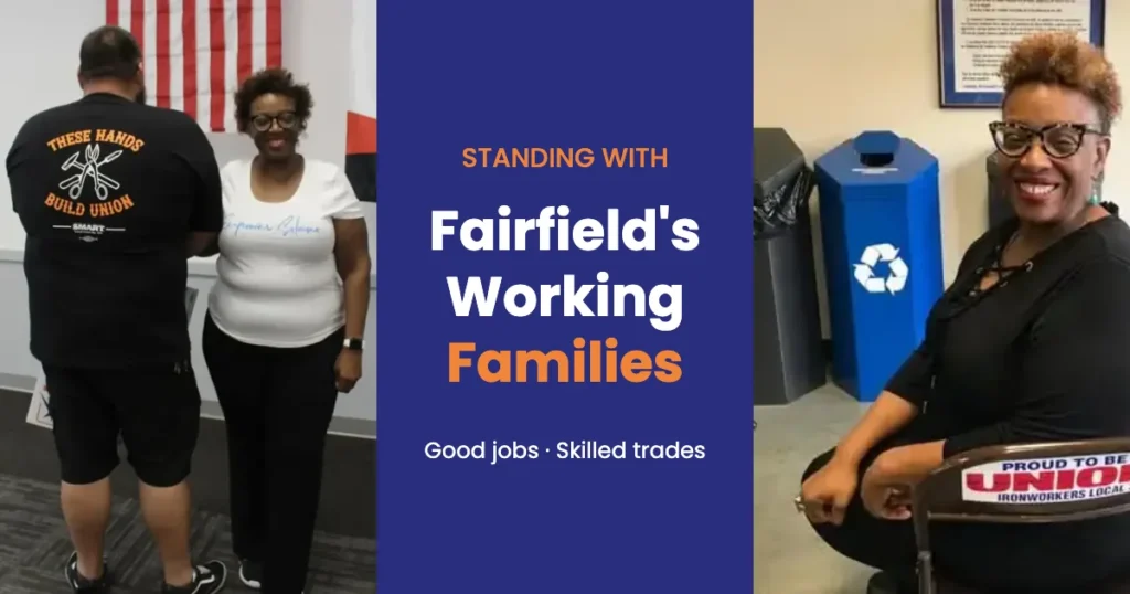 K. Patrice Williams with union members from SMART Local 104 and Ironworkers Local 378